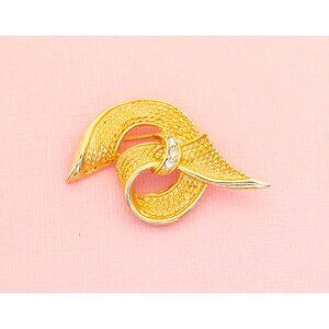 Vintage Art Nouveau Golden Spiral Twist Brooch | Gold Tone Brooch | H24